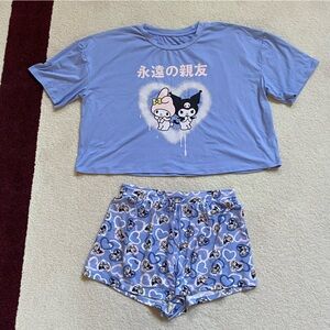 Sanrio Women’s Kuromi and My Melody Cute Blue Pajama Set - T-Shirt and Shorts